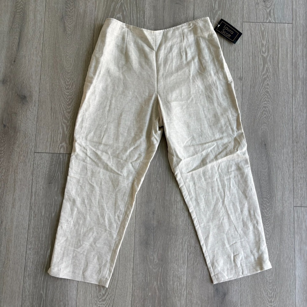 NWT Laura Scott Womens Beige Natural Linen Straight Leg Dressing Pants Size 16